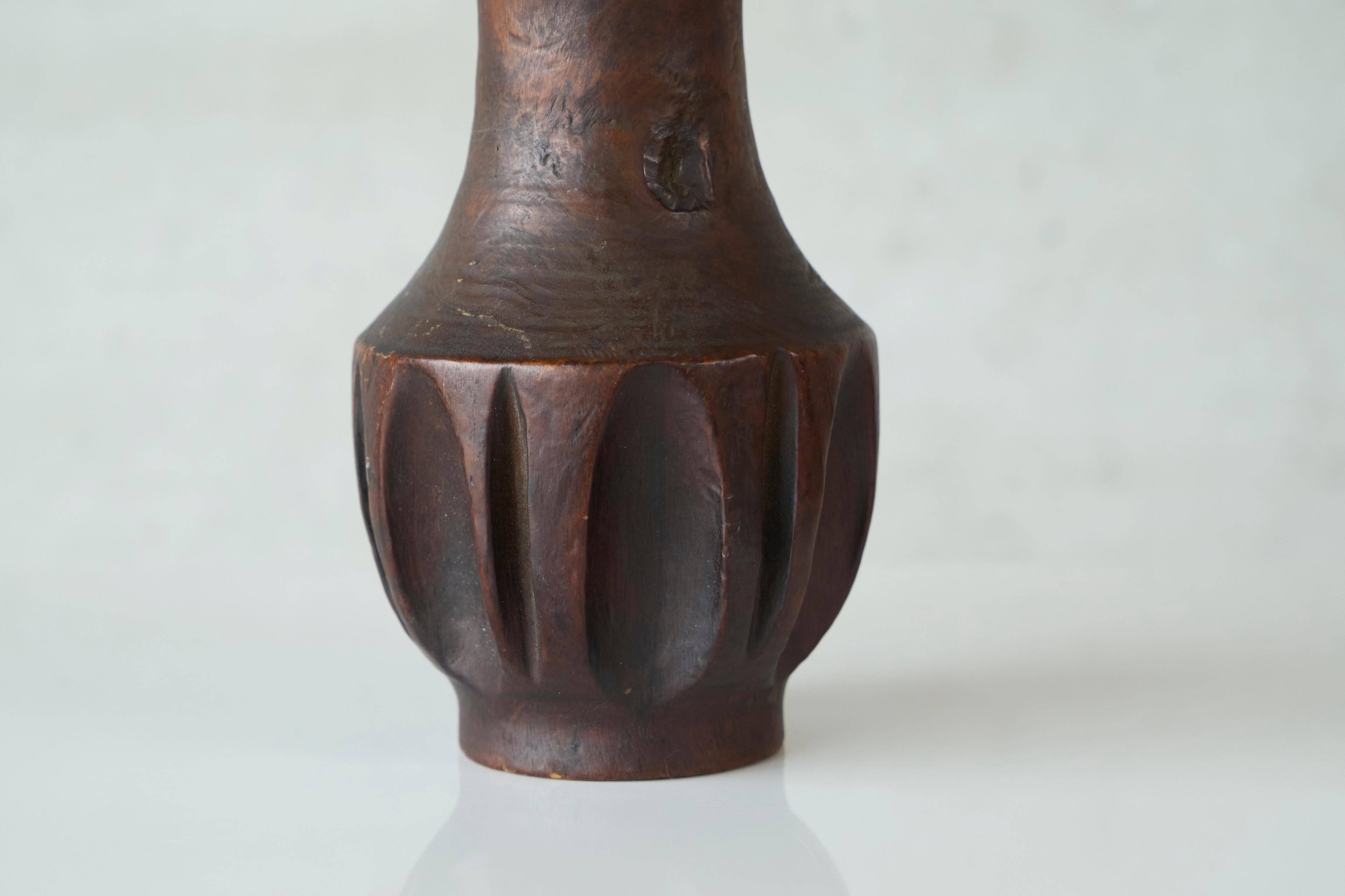 Sculpted wooden vase in Wabi-Sabi style from the 1960s.