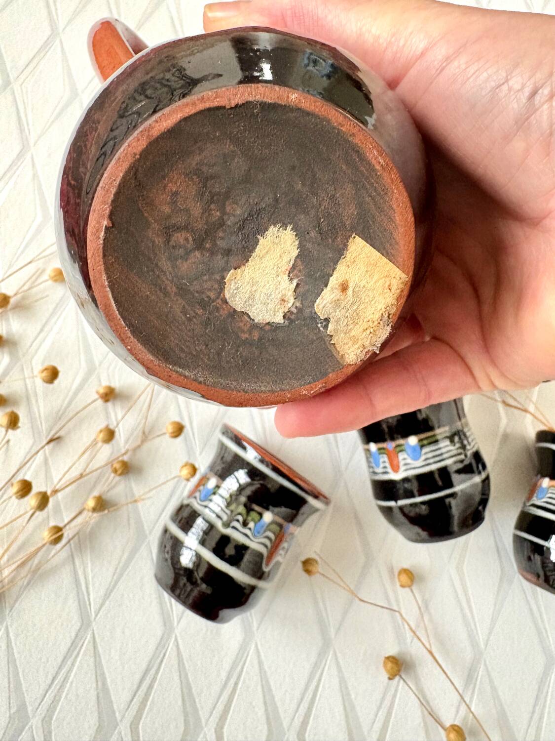 Vintage ceramic liqueur service, Slavic Balkans.