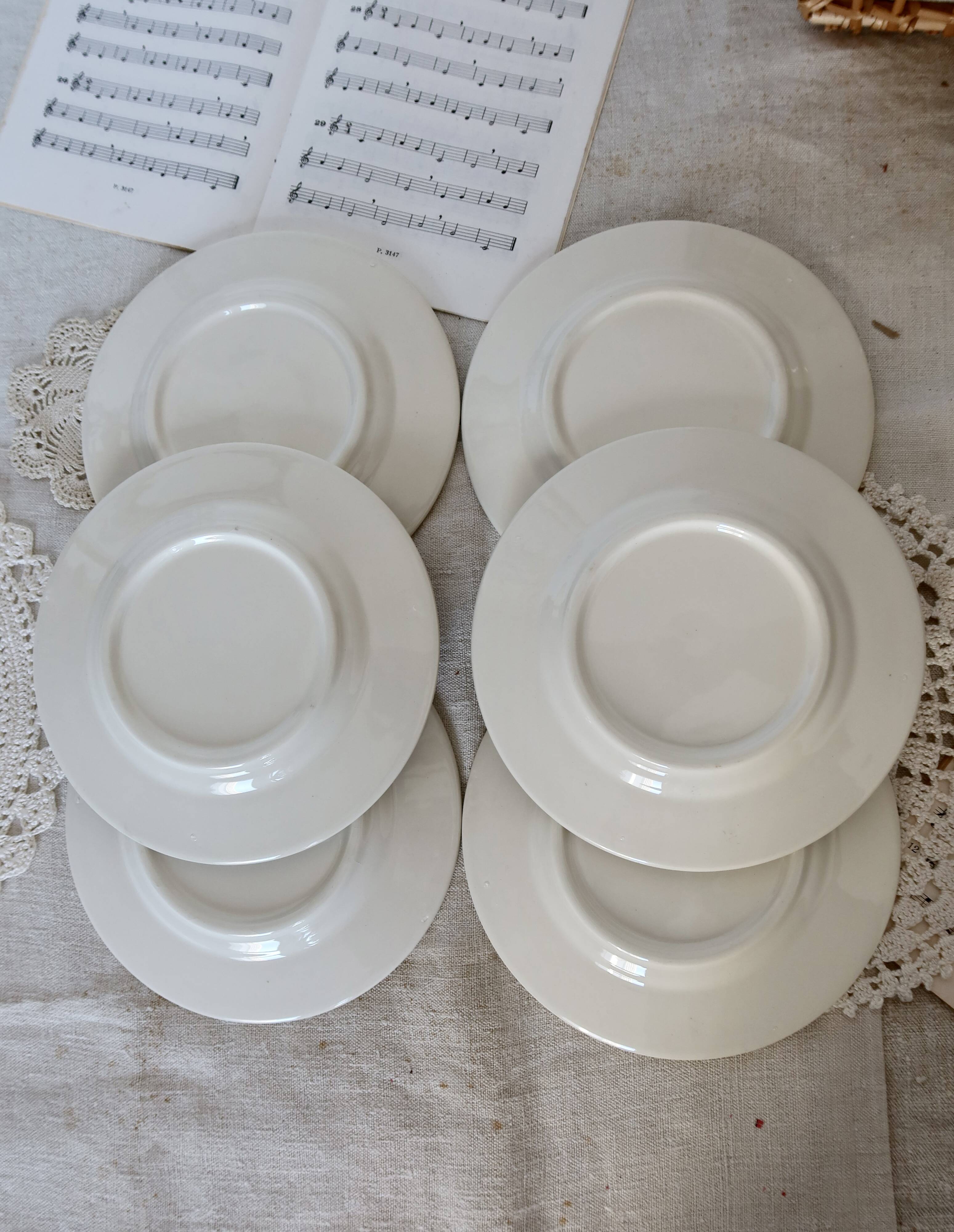6 vintage porcelain dessert plates with brown ivy border