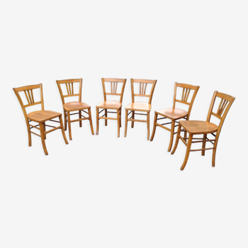 6 Luterma bistro chairs, blond wood, vintage, 50s