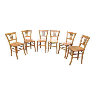 6 Luterma bistro chairs, blond wood, vintage, 50s