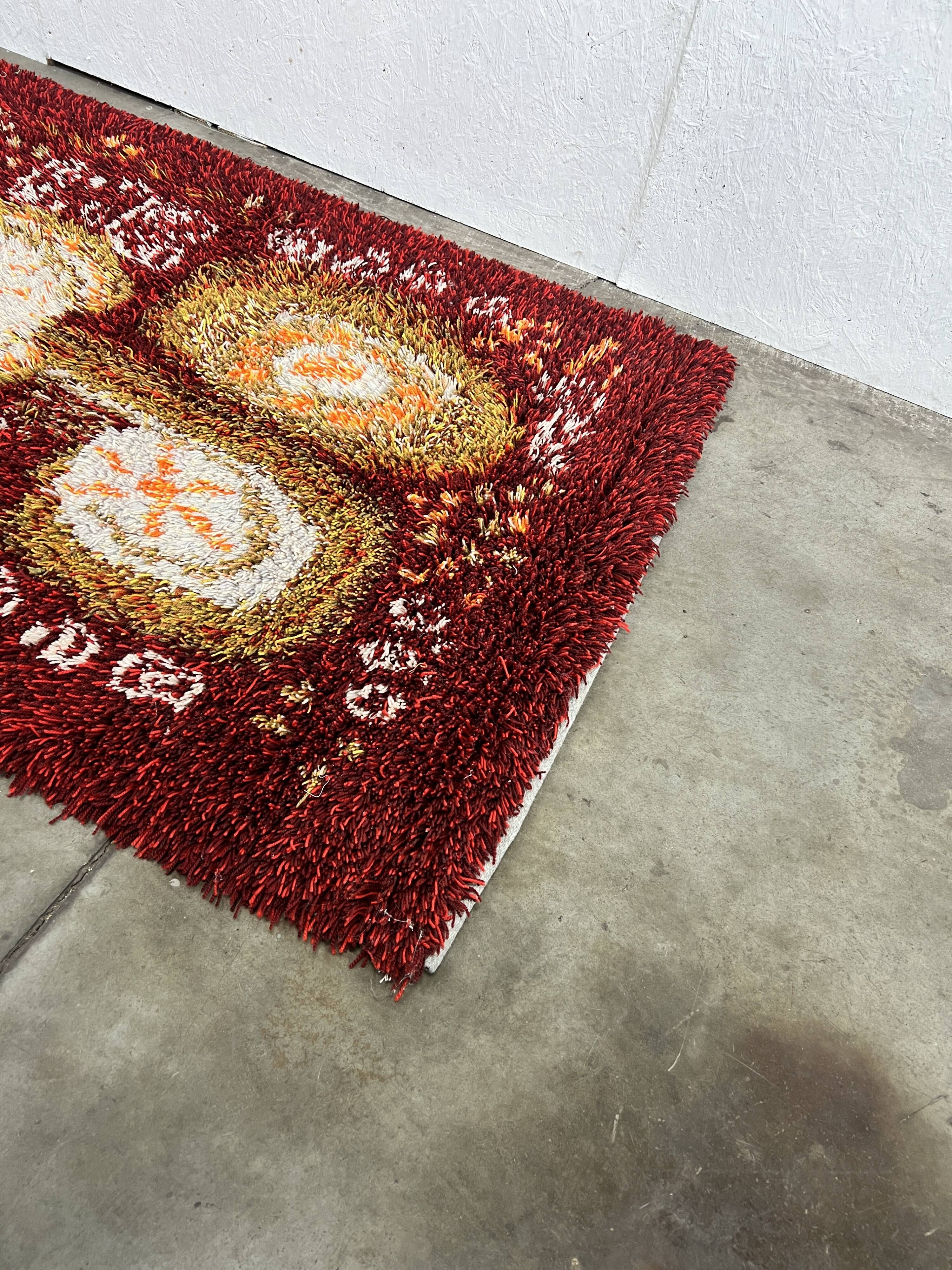 Tapis en laine vintage scandinave, Rya, Suède années 1960