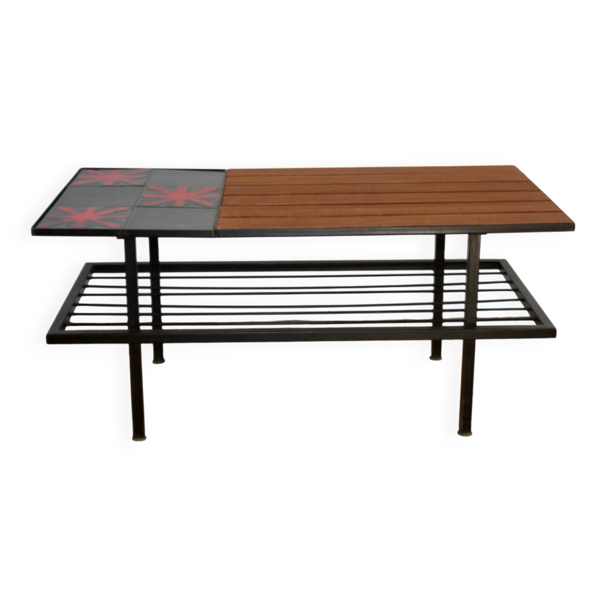 Vintage teak and ceramic coffee table 1960