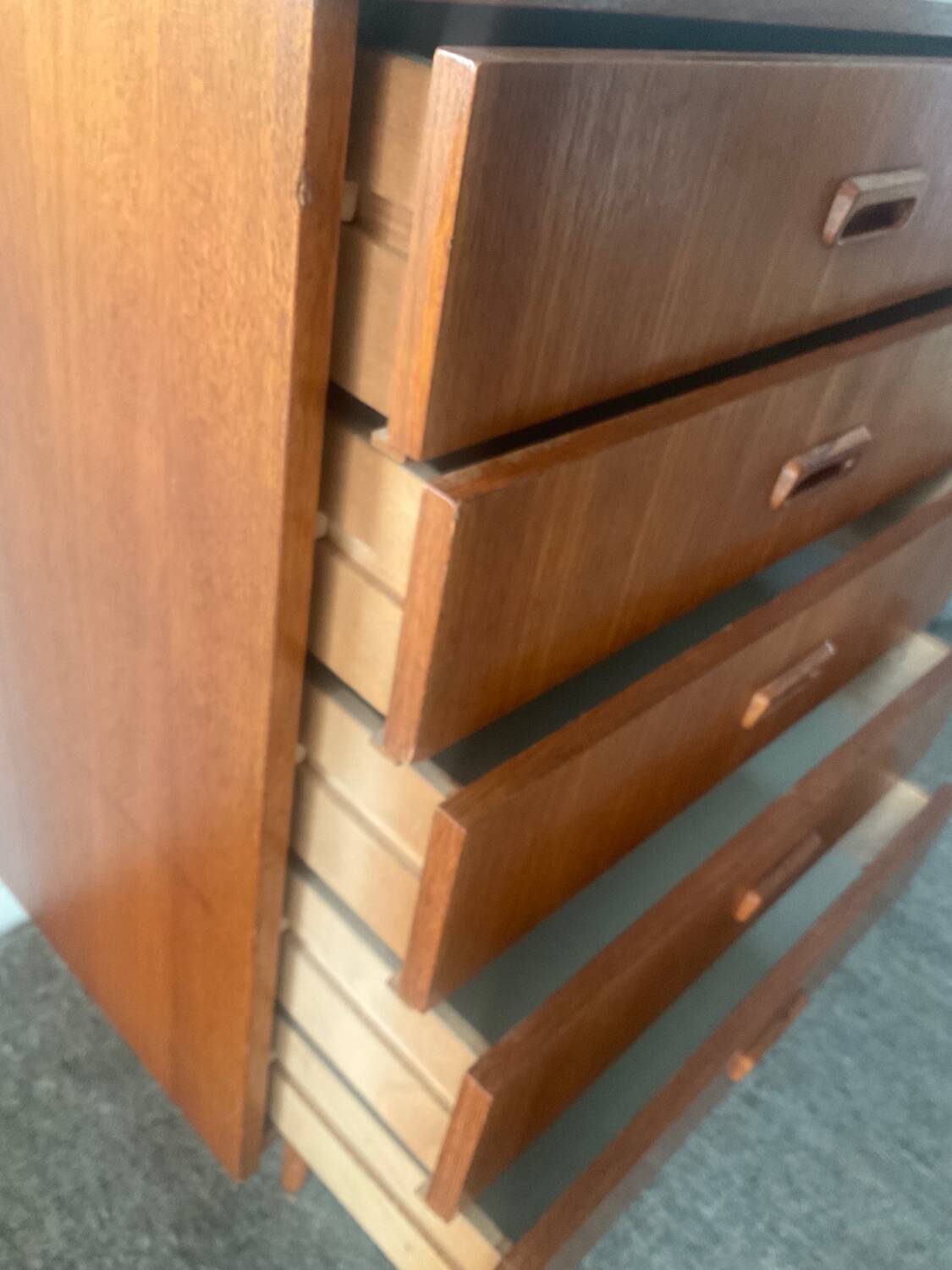 Danish teak chiffonier chest of drawers with 5 drawers
