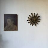 Ceiling or wall light with sun motif, brass, 1950s