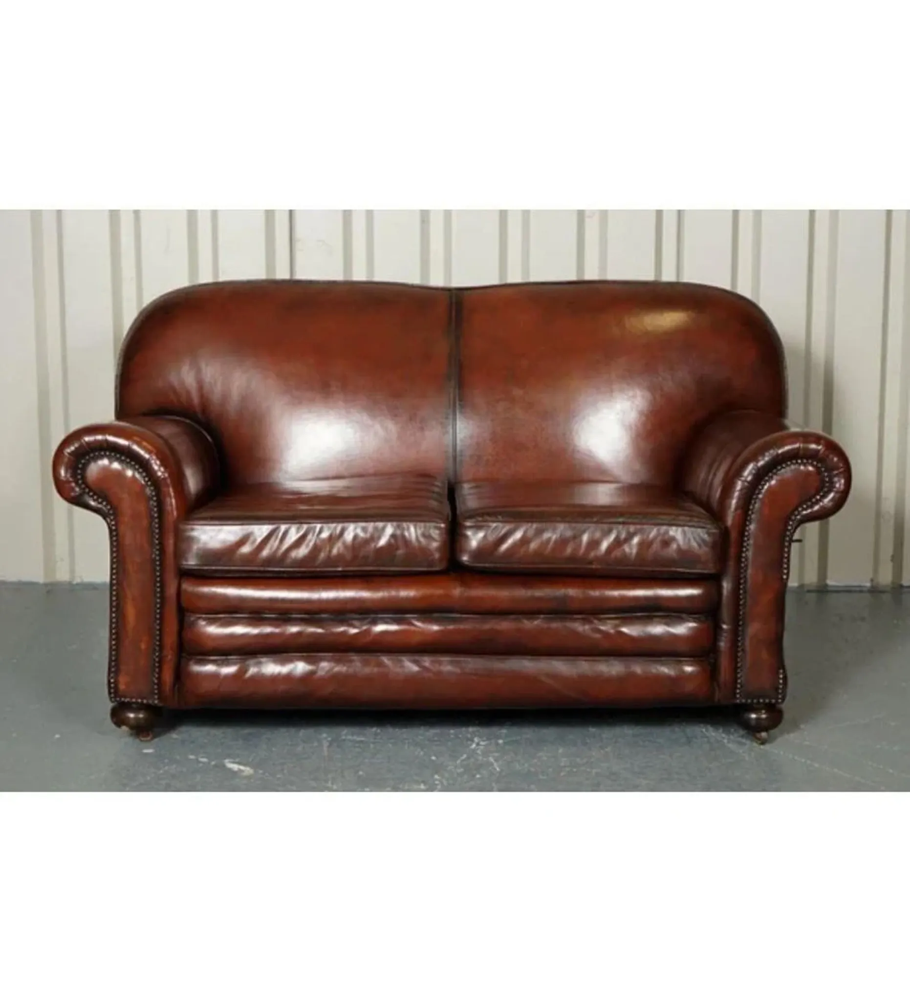 Victorian Leather Armchairs and Sofa in Burgundy, Set of 3