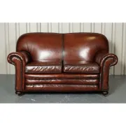 Victorian Leather Armchairs and Sofa in Burgundy, Set of 3