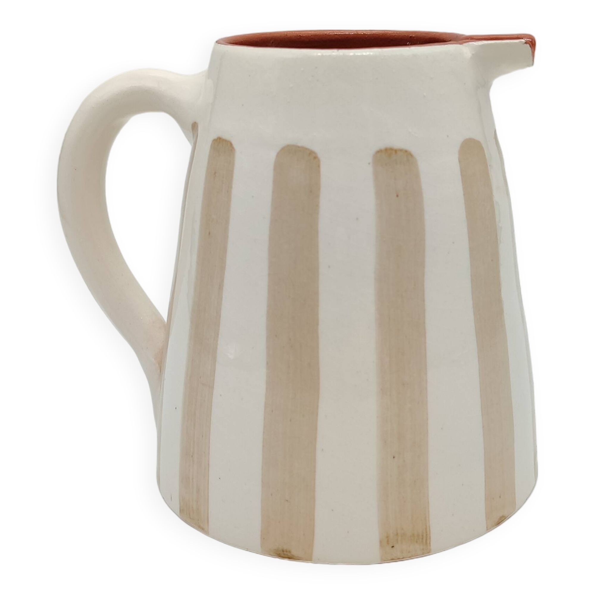 100% Handmade Two-Tone Striped Ceramic Pitcher