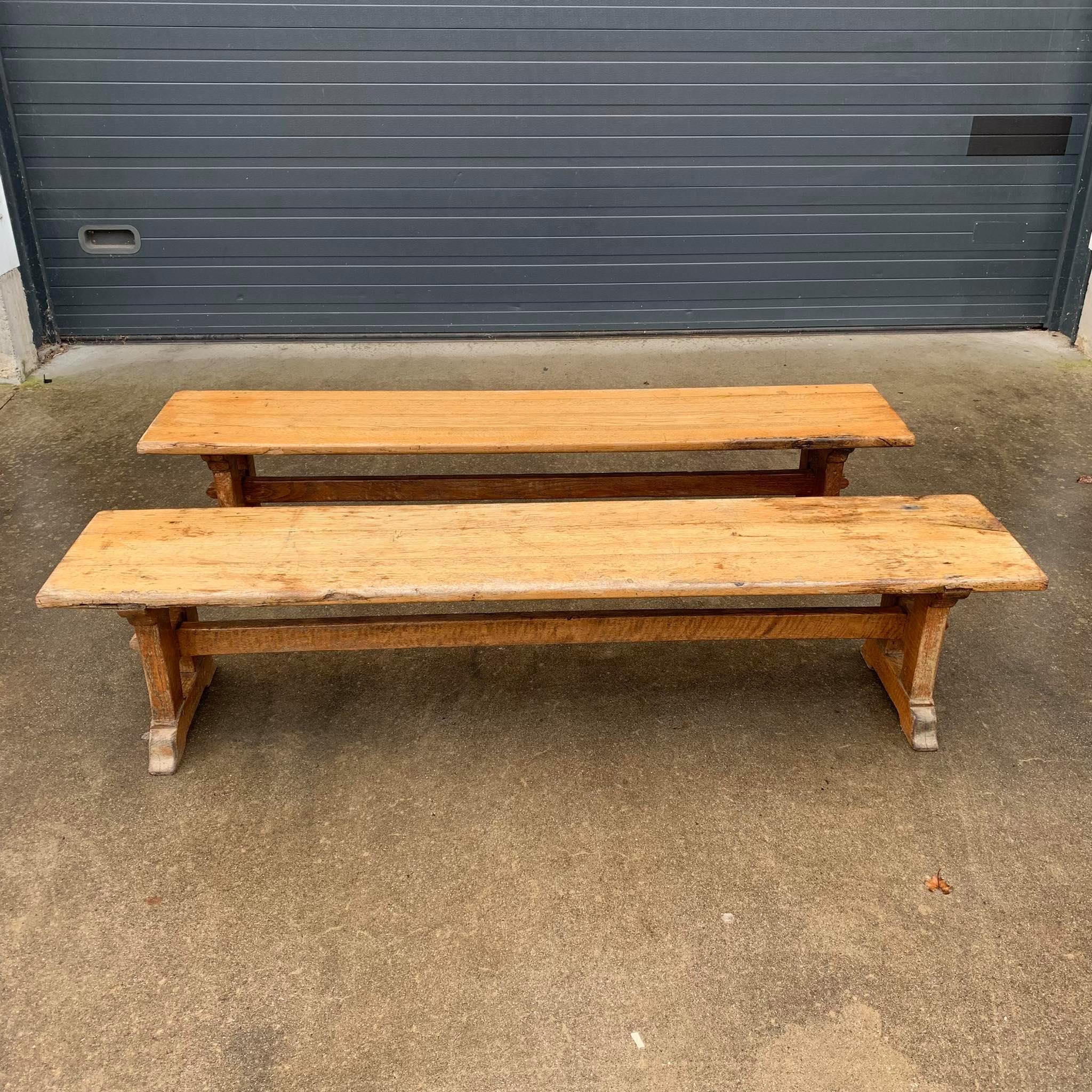 Pair of oak farm benches