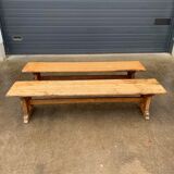 Pair of oak farm benches