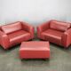 Wittmann Oversized Red Leather Lounge Armchairs and Ottoman, Austria