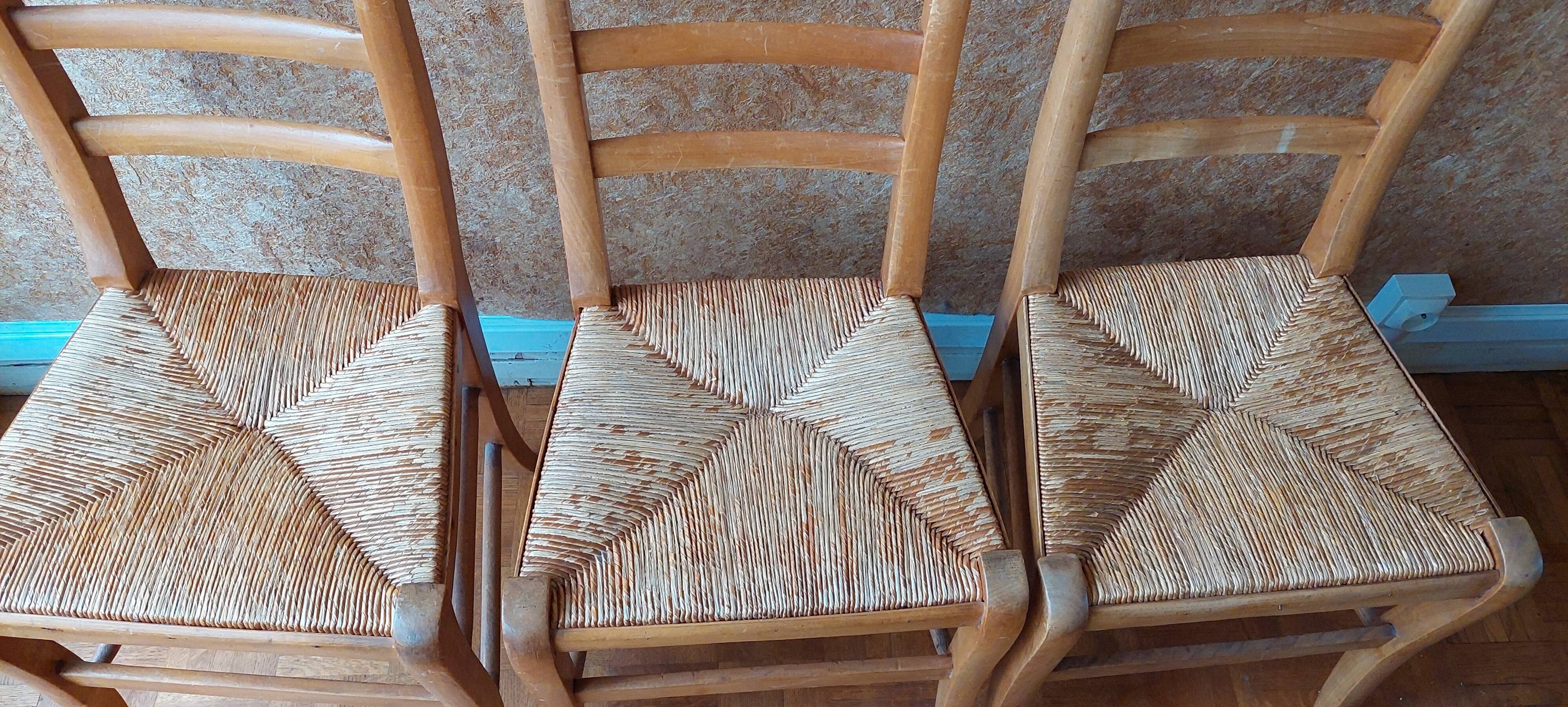 Set of 6 straw chairs in Louis Philippe style cherry wood