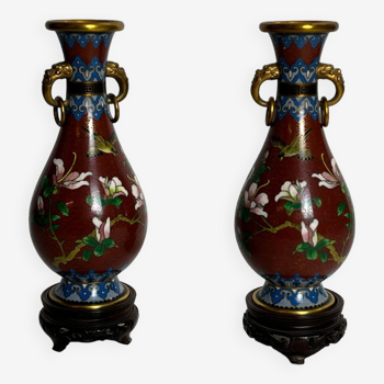 China, pair of small cloisonné vases, late 19th century