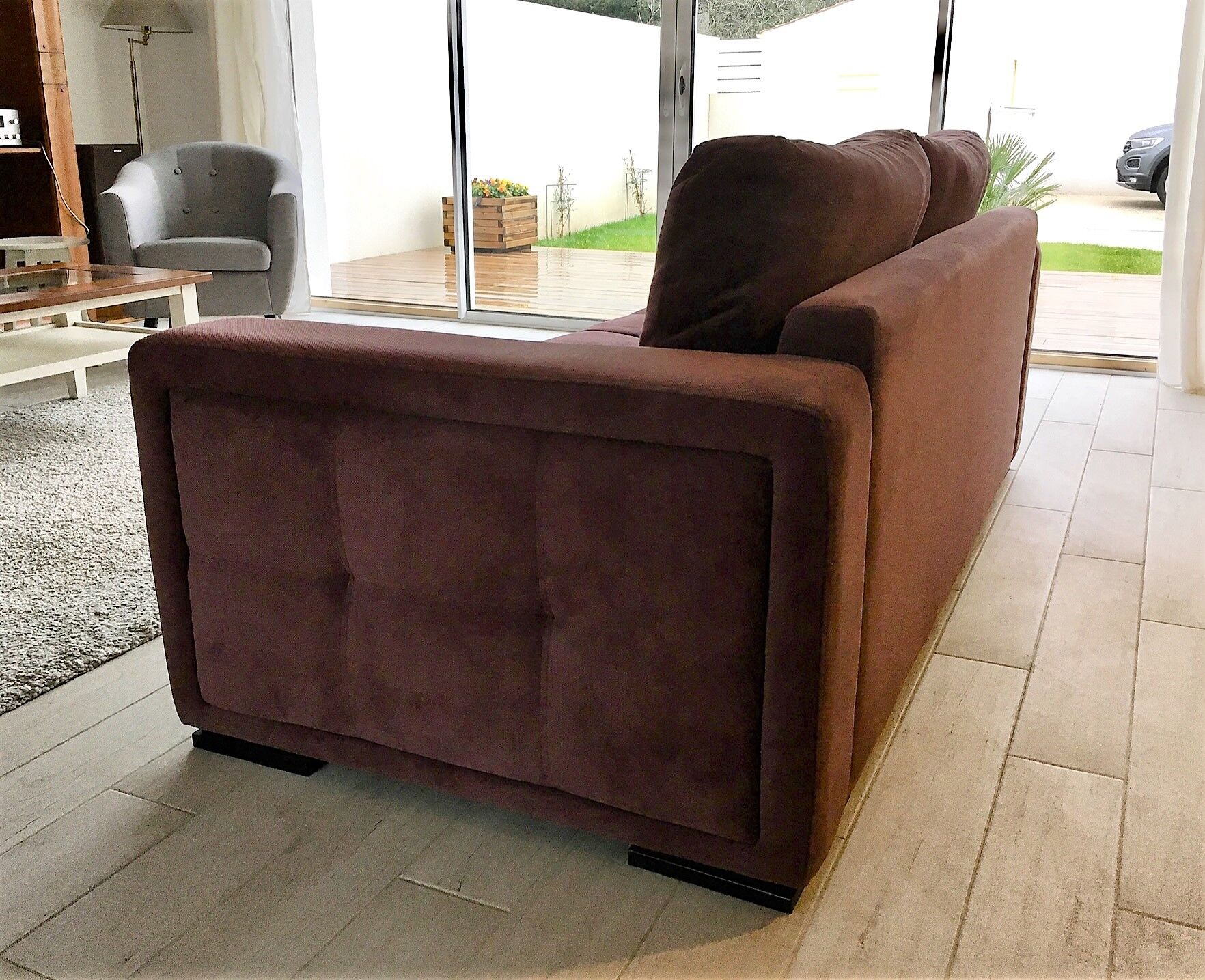 Canapé 3 places en velours "prune" Fabrice Mobilier