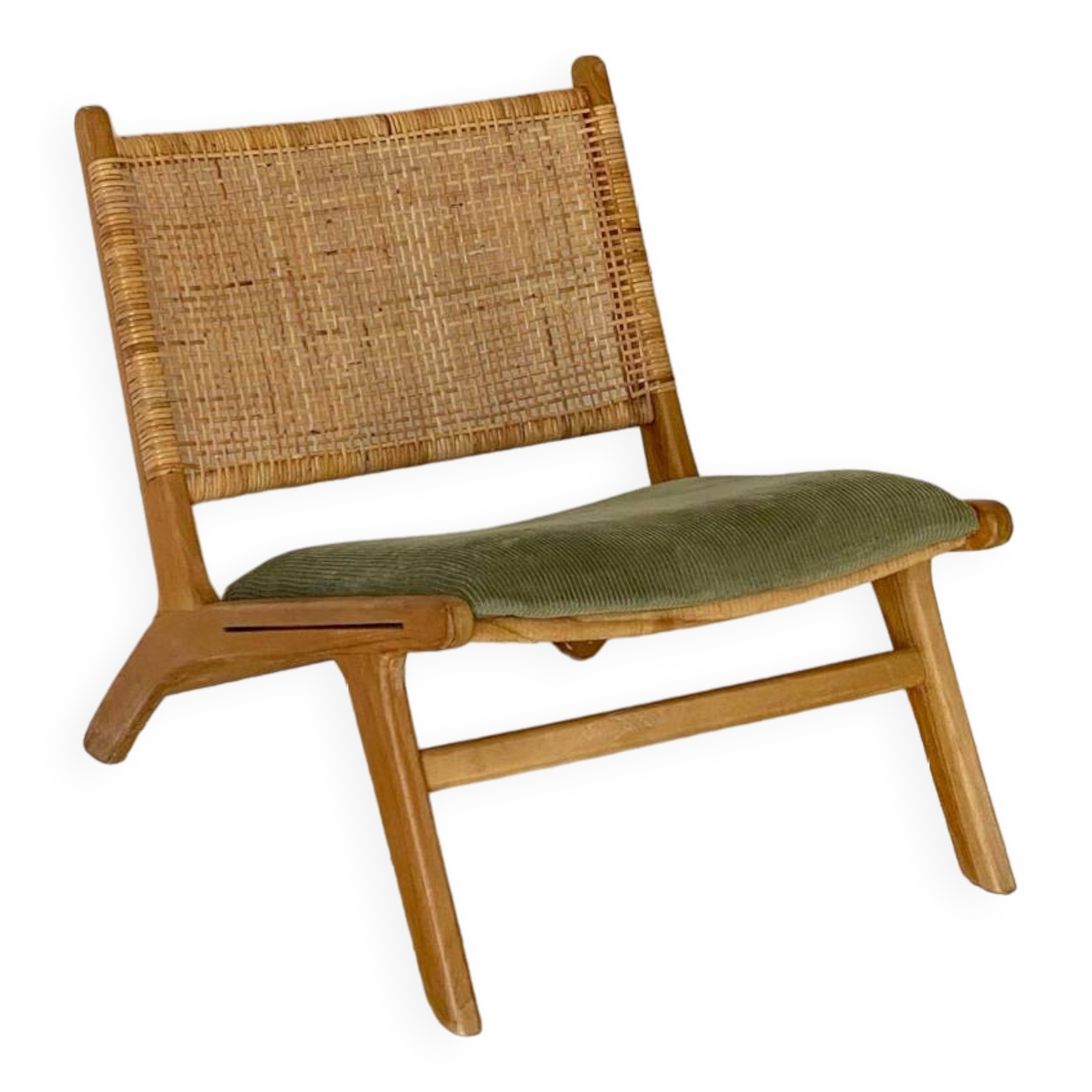 Wicker and corduroy armchair