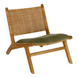 Wicker and corduroy armchair
