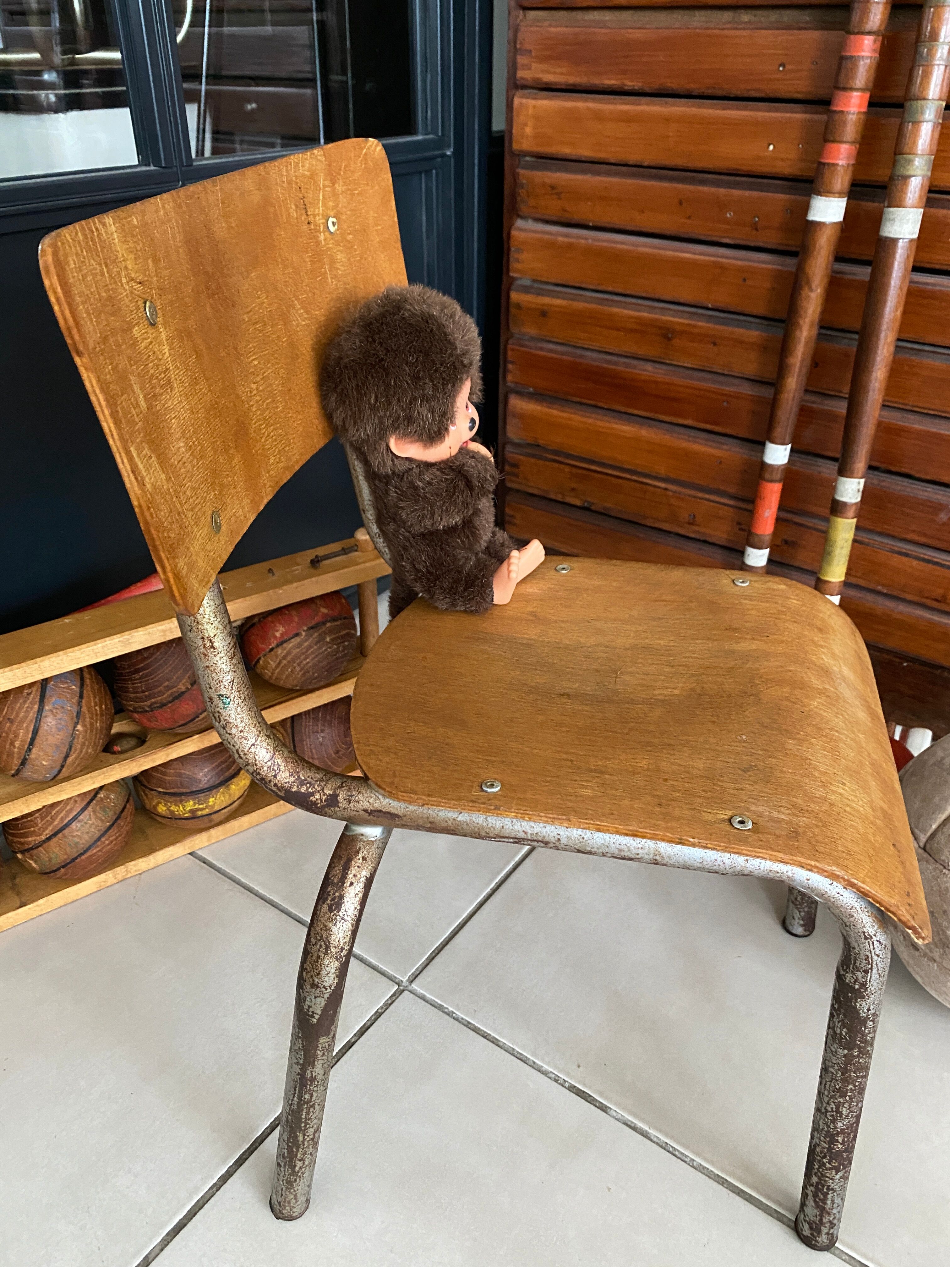 Old children's school chair wood and metal