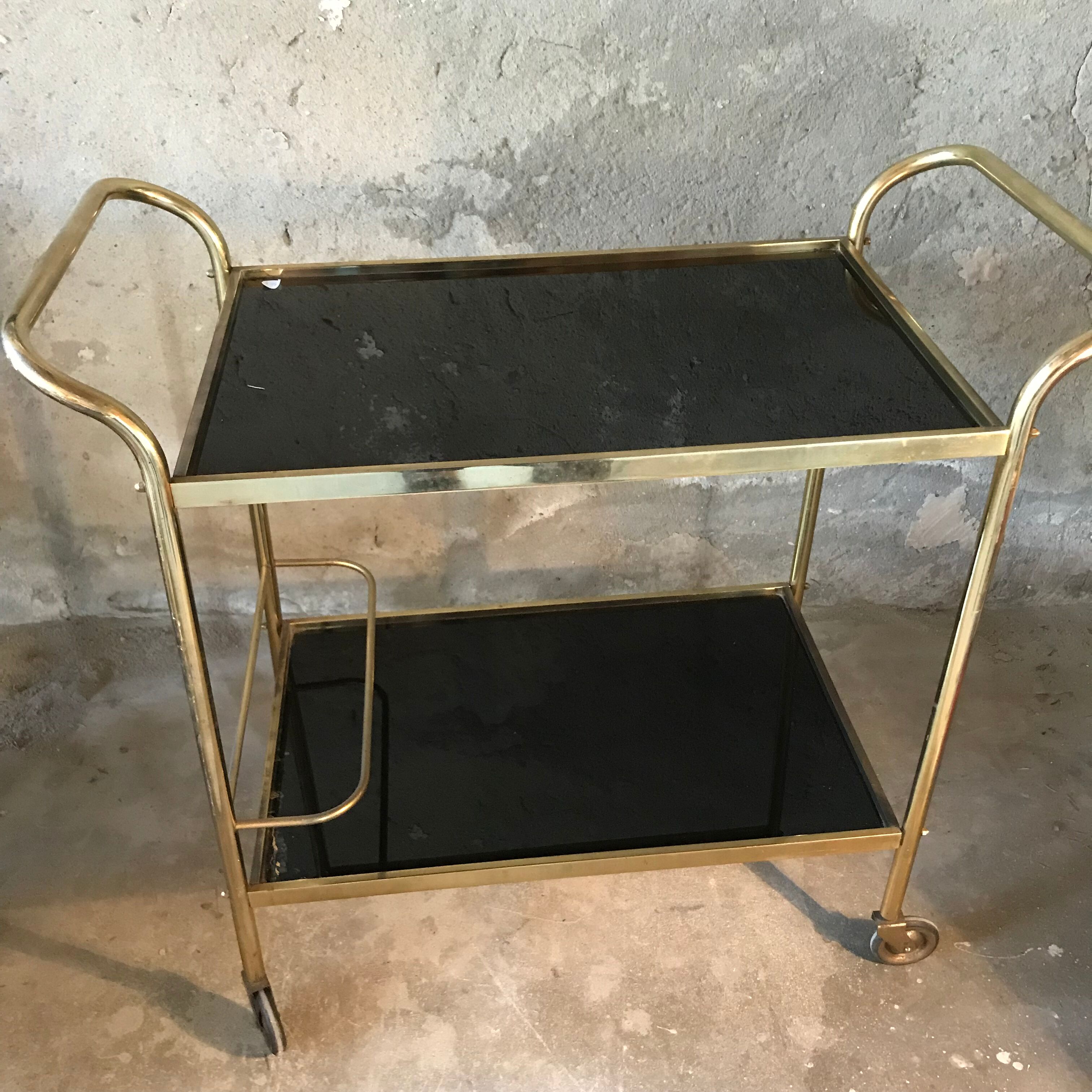 Serving Golden two trays in black glass - vintage