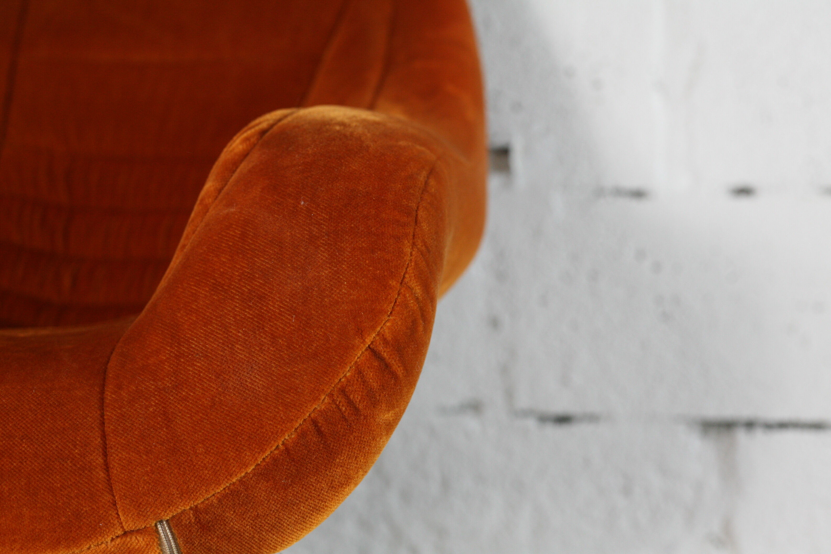Space age chair, fiberglass, orange velvet, circa 1970s