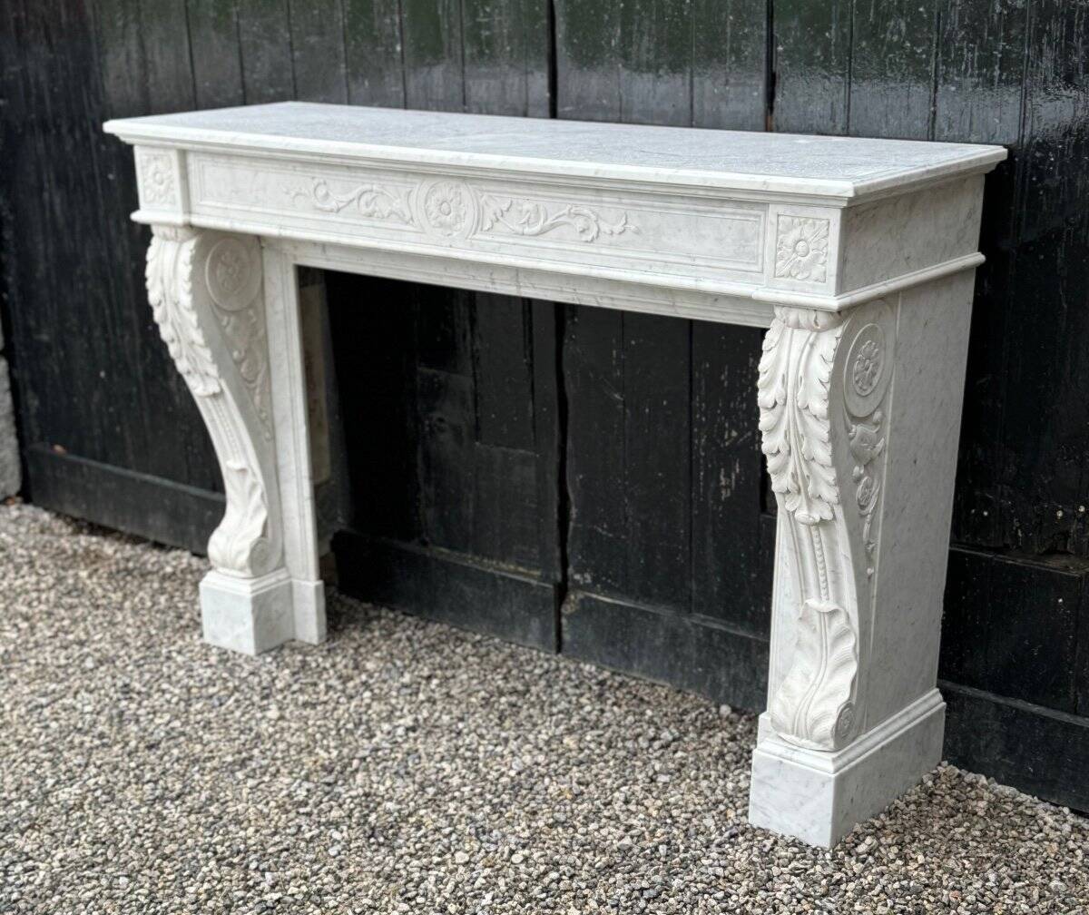 Louis XVI Fireplace In White Carrara Marble Circa 1880
