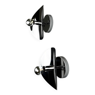Pair of "Folio" wall lights, space age, chromed metal, Italy, 1970