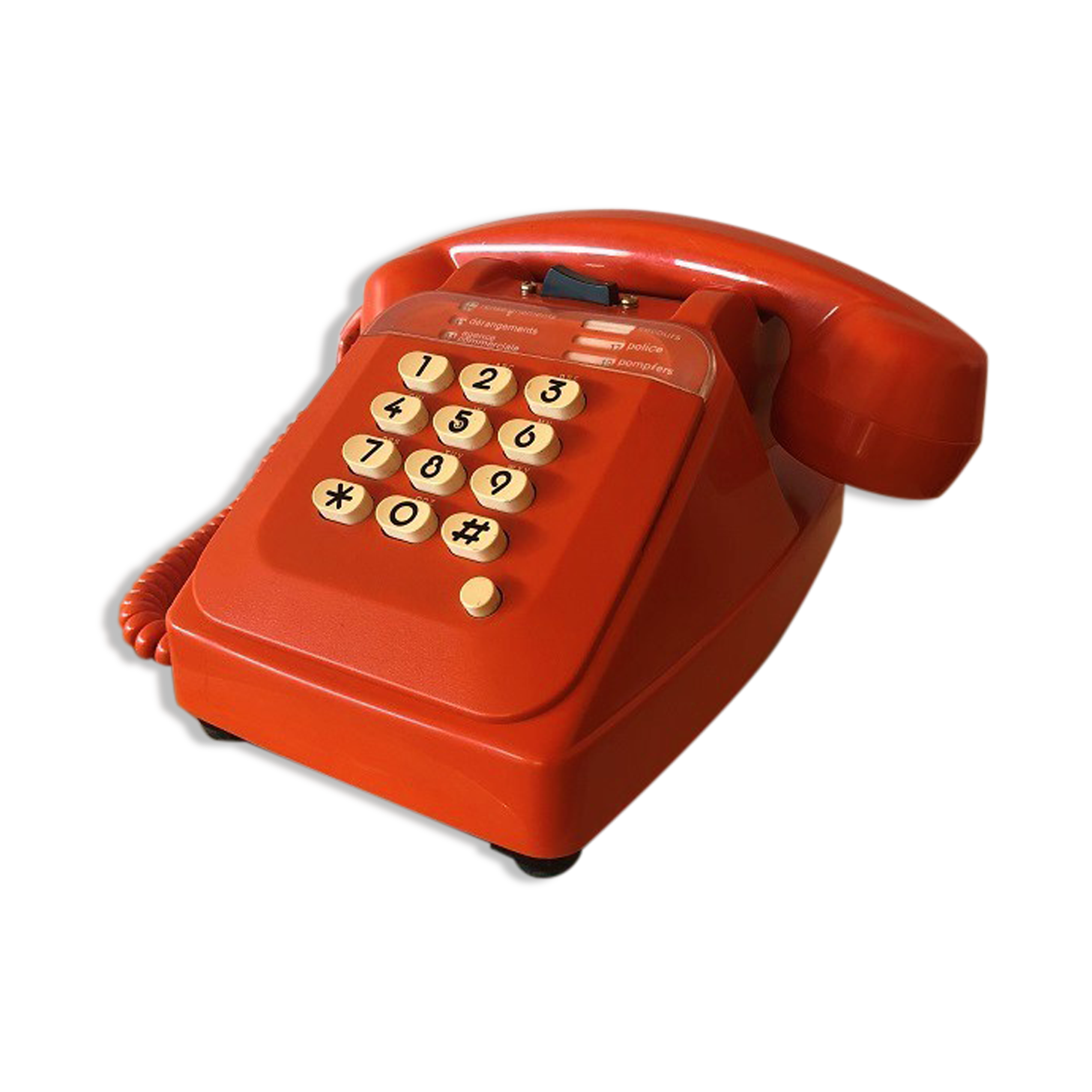 Orange Socotel phone with keys from the 70s 80s