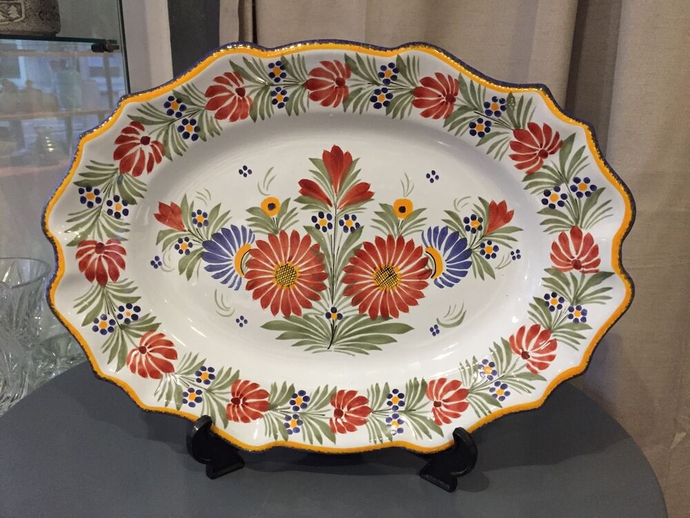 Oval serving dish Henriot Quimper floral decor