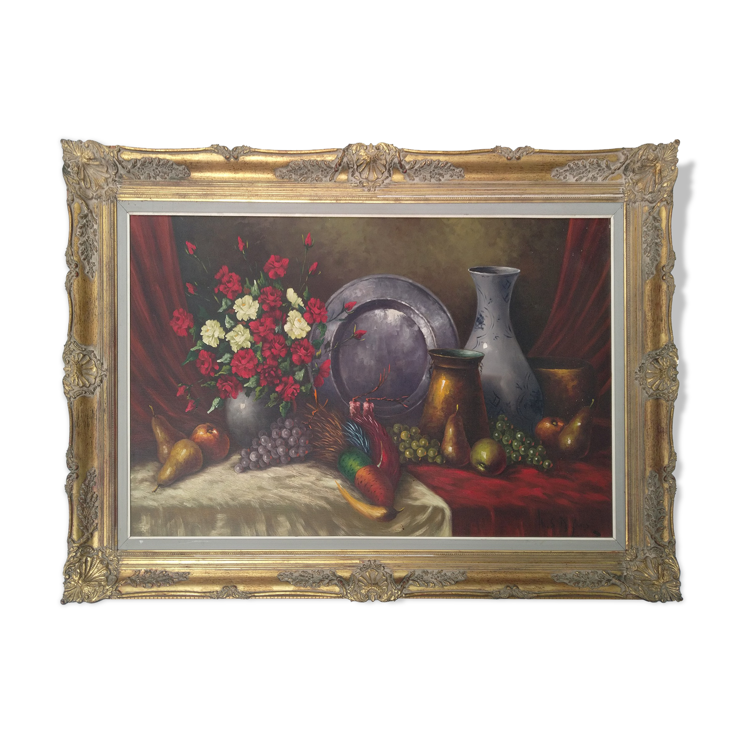 Huile antique géante sur toile par M.S. Dufour