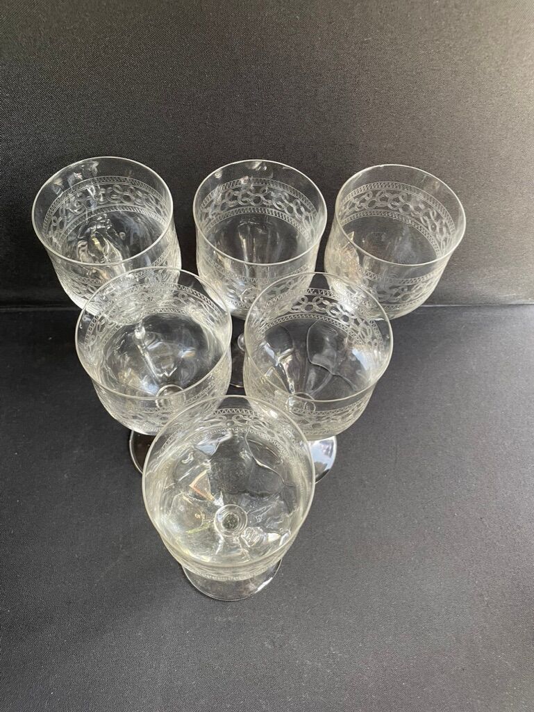 6 Large glasses 1/2 guilloché crystal – Art Nouveau