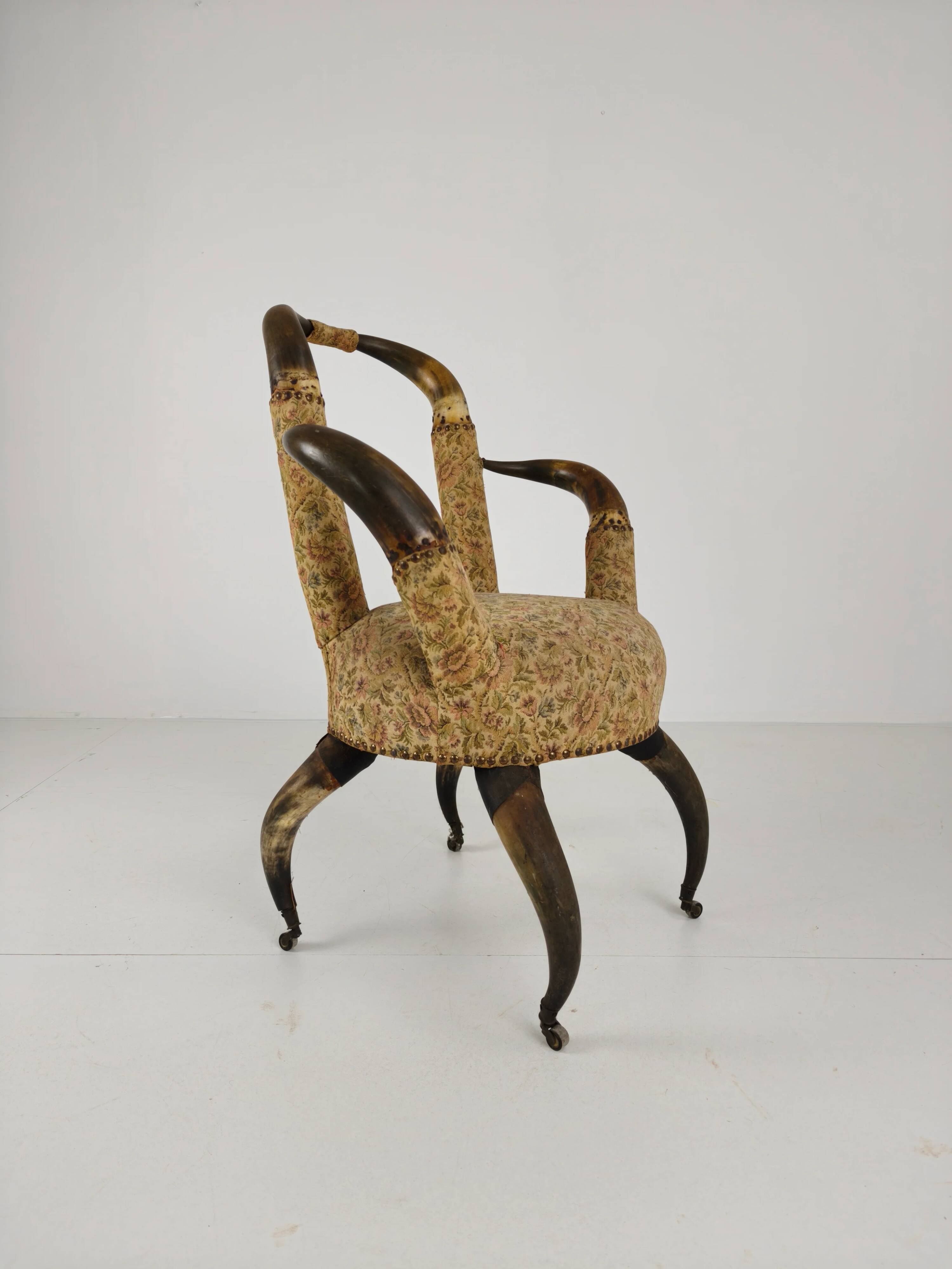 Rare 19th century highly decorative bull horn armchair (1870)