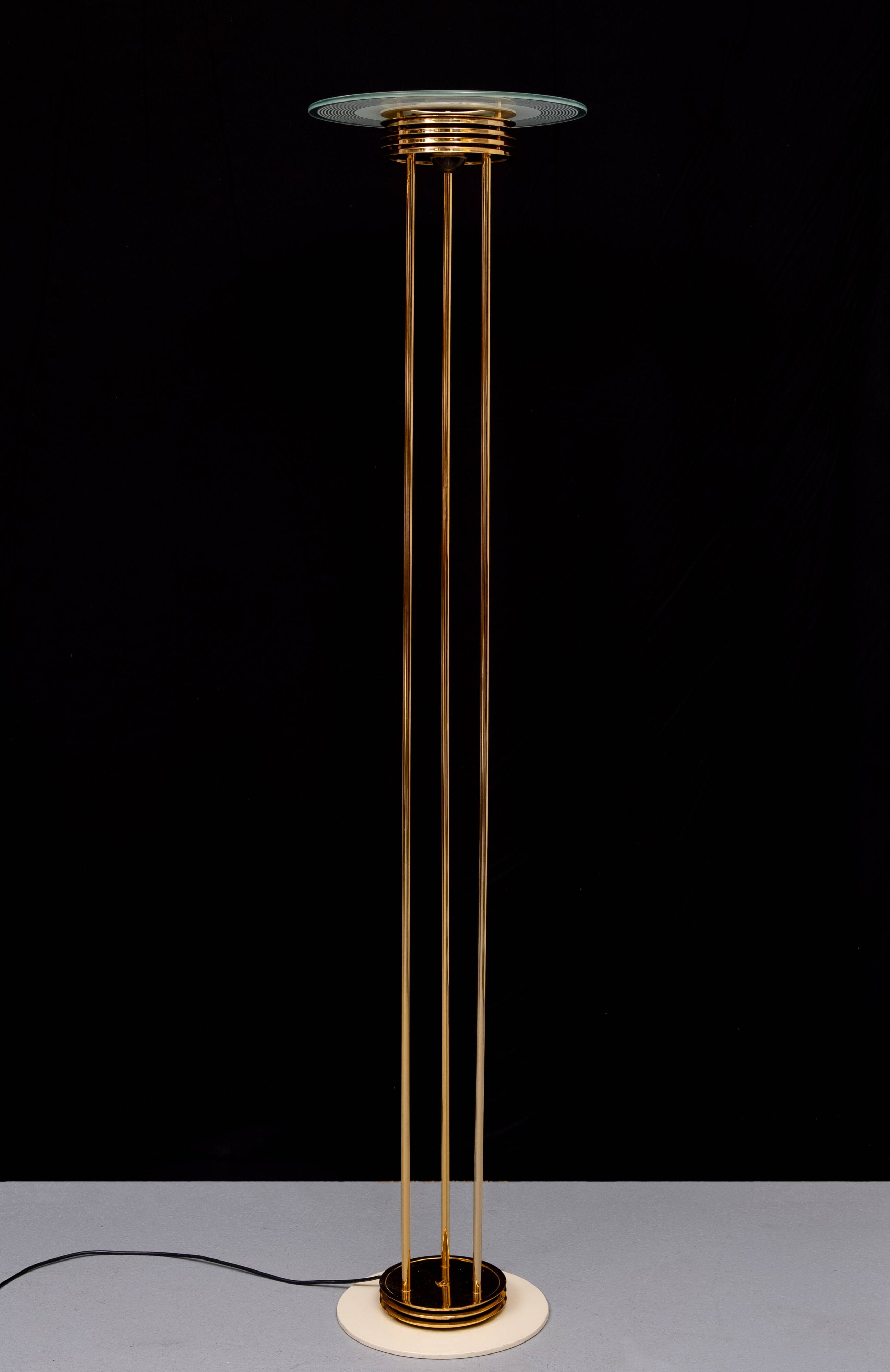 Impressive Large Brass Halogen floor lamp 1980s