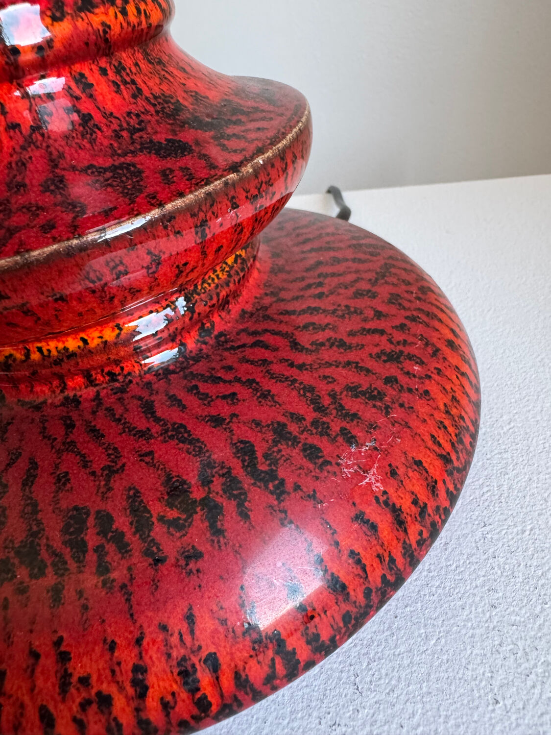 Vintage Modernist Handmade Red Fat Lava Ceramic German Pendant Lamp