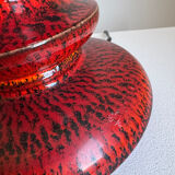 Vintage Modernist Handmade Red Fat Lava Ceramic German Pendant Lamp