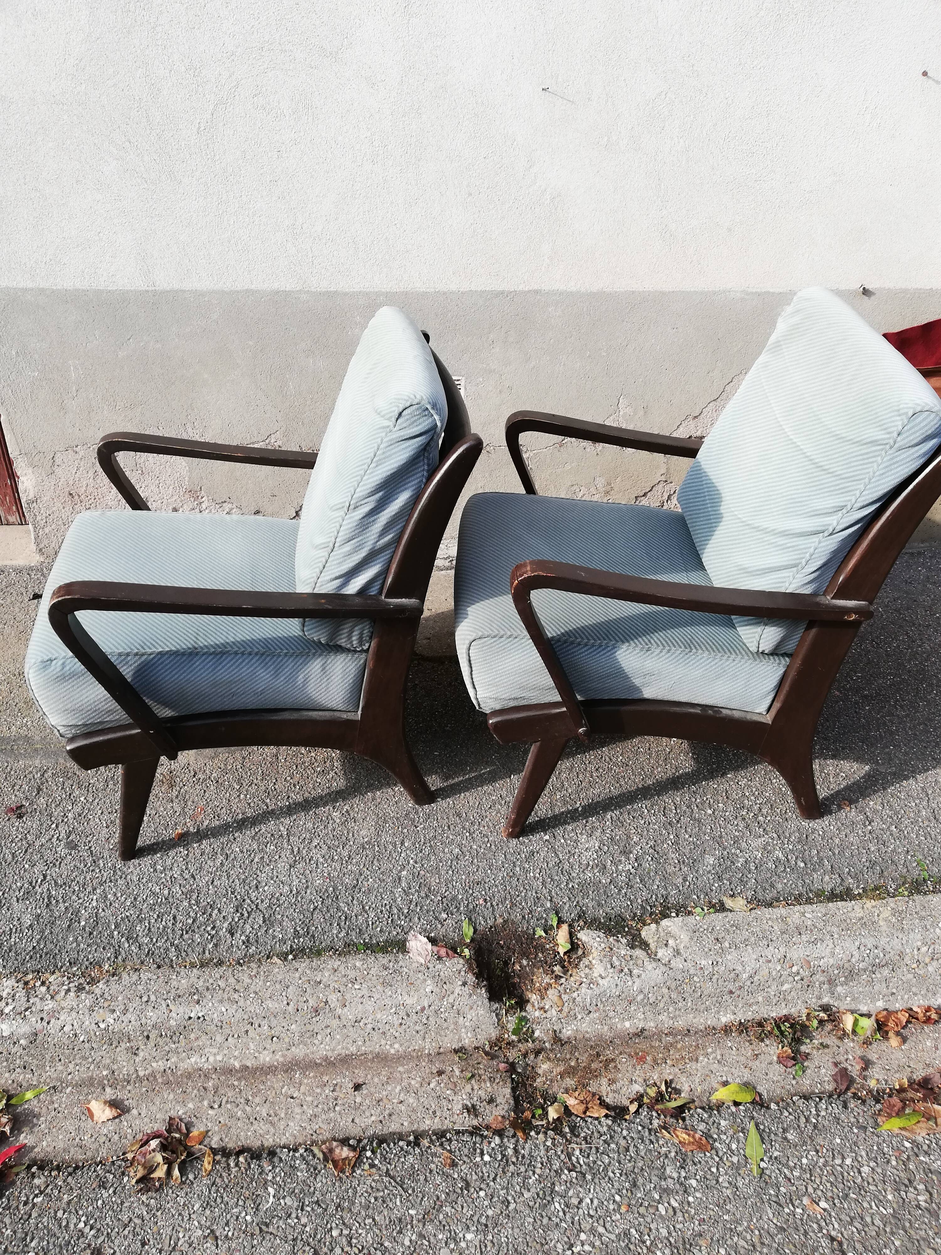 Pair of armchairs year 50 blue fabric