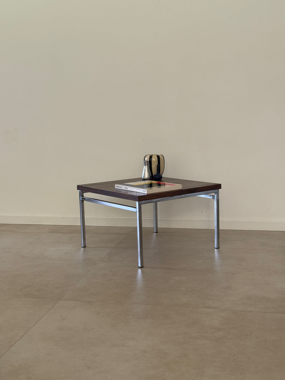 Table basse vintage bois et métal 1970