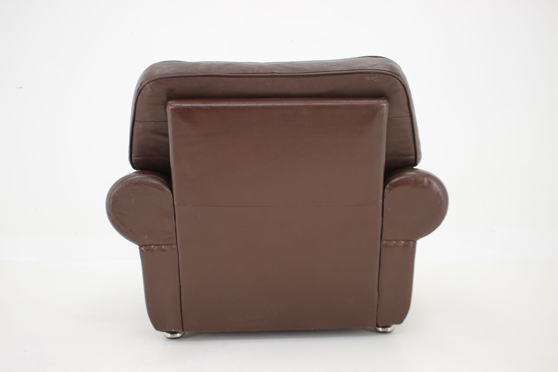 Fauteuil en cuir brun danois des années 1970, Danemark