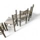 5 x dining chairs / light grey wooden frame / leather seat / Germany 1970s / labeled "ideen für kuchen - innenarchitektur"