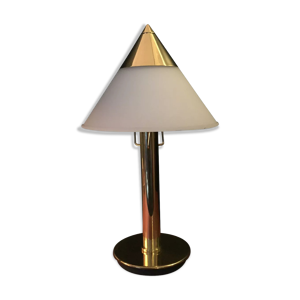 Lampe laiton et opaline blanche