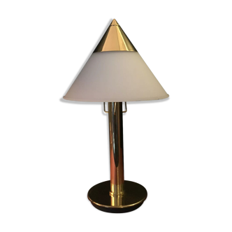 Conical white brass and opaline lamp by Limburg 1970