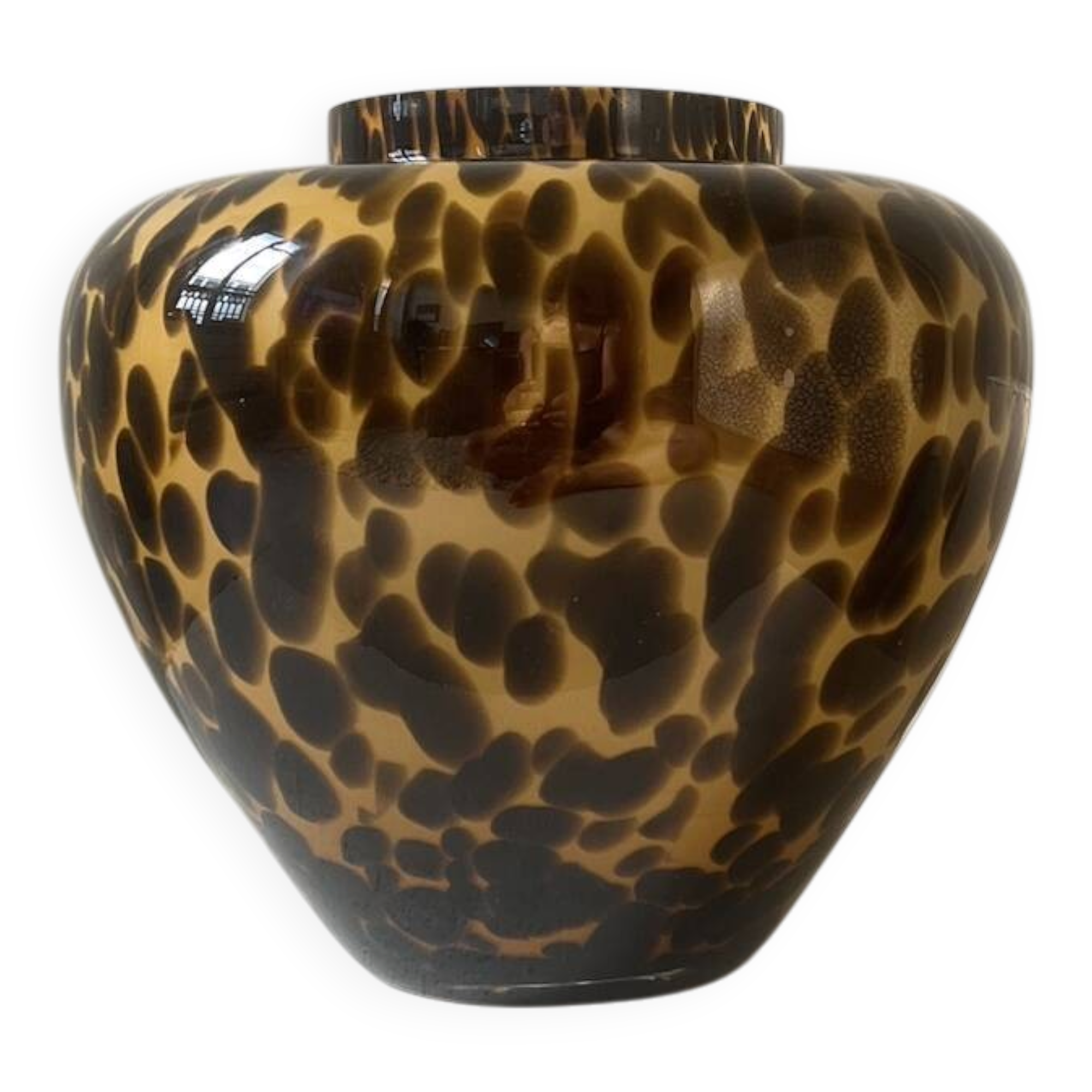 Large Hutschenreuther vase signed, blown glass in tortoiseshell style like Murano.