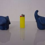 Mid-Century Blue Ceramic Elephants, Austria, Set of 2