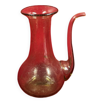 Carafe design, verseuse en verrerie de biot vert verre vintage