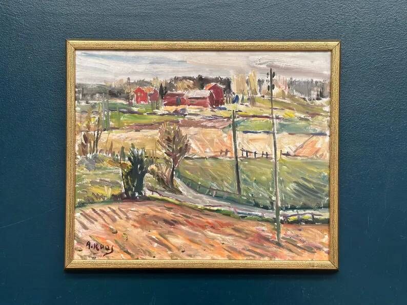 Original Swedish Oil on Panel – “Landscape” by Alexander Roos (1895–1973) – Signed – Vintage & Framed – 48 × 41 cm