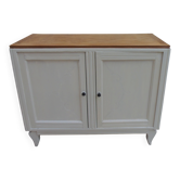 Vintage beige wooden buffet, oak top – chic country antique furniture