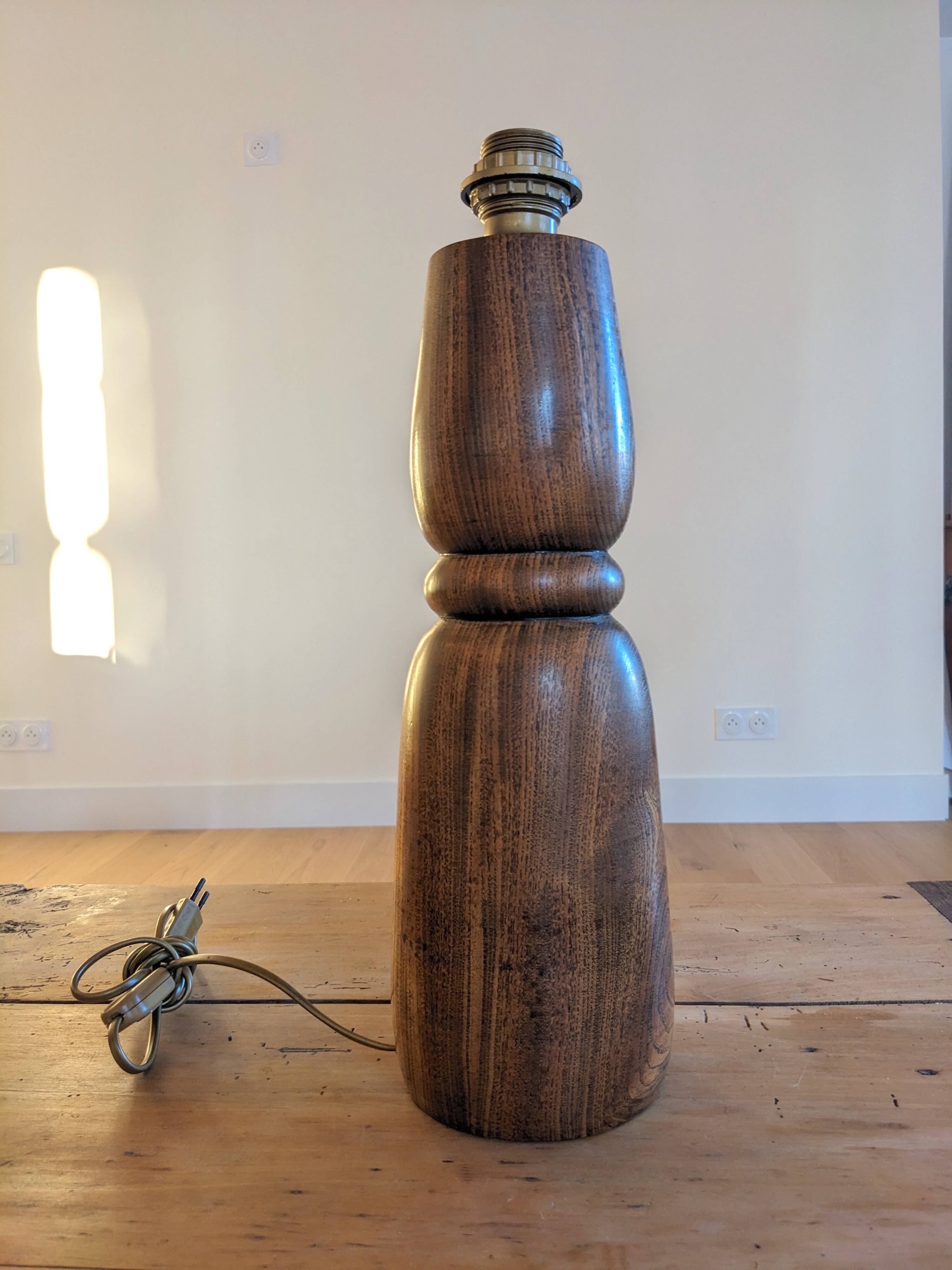 Vintage solid wood lamp base - brutalist design