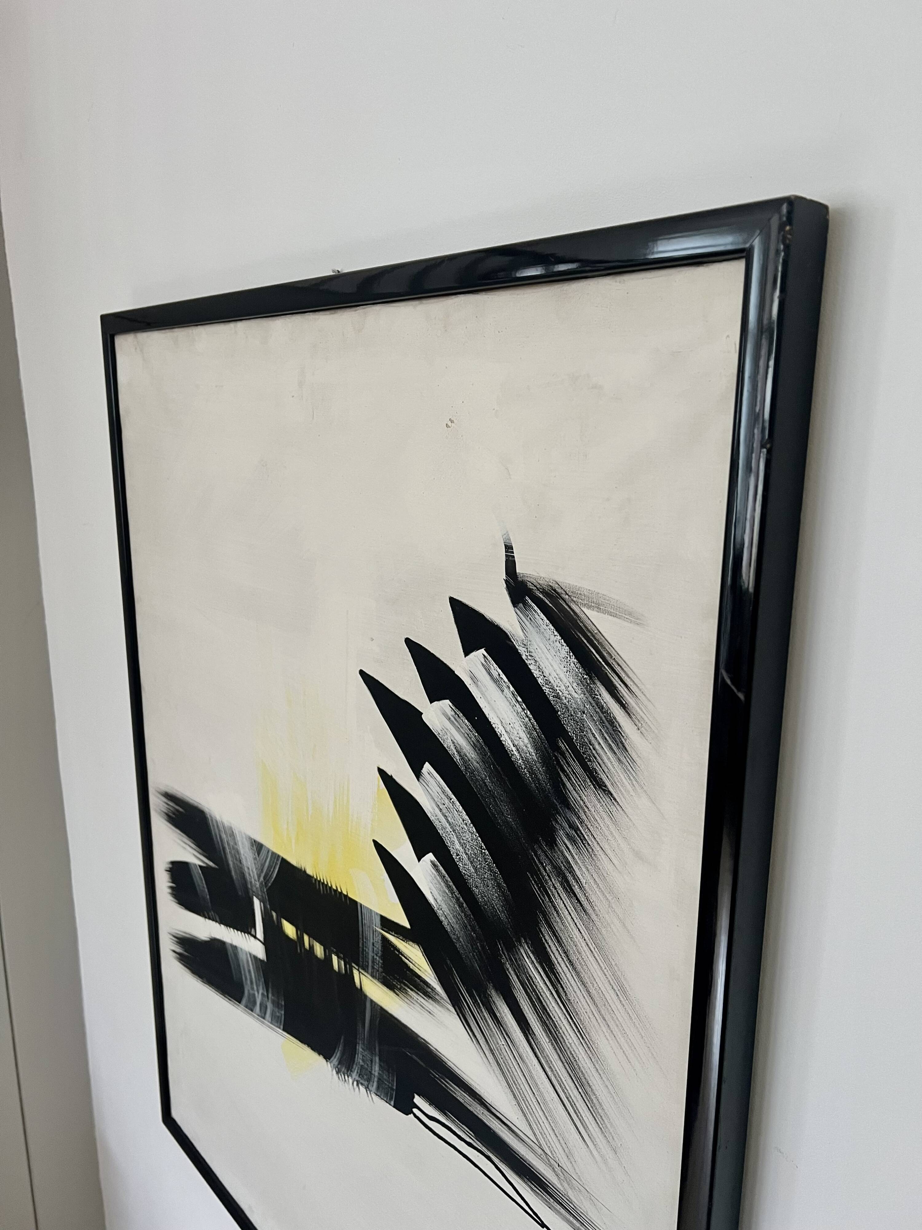Large abstract expressionist framed painting, signed. Mid to late 20th cent