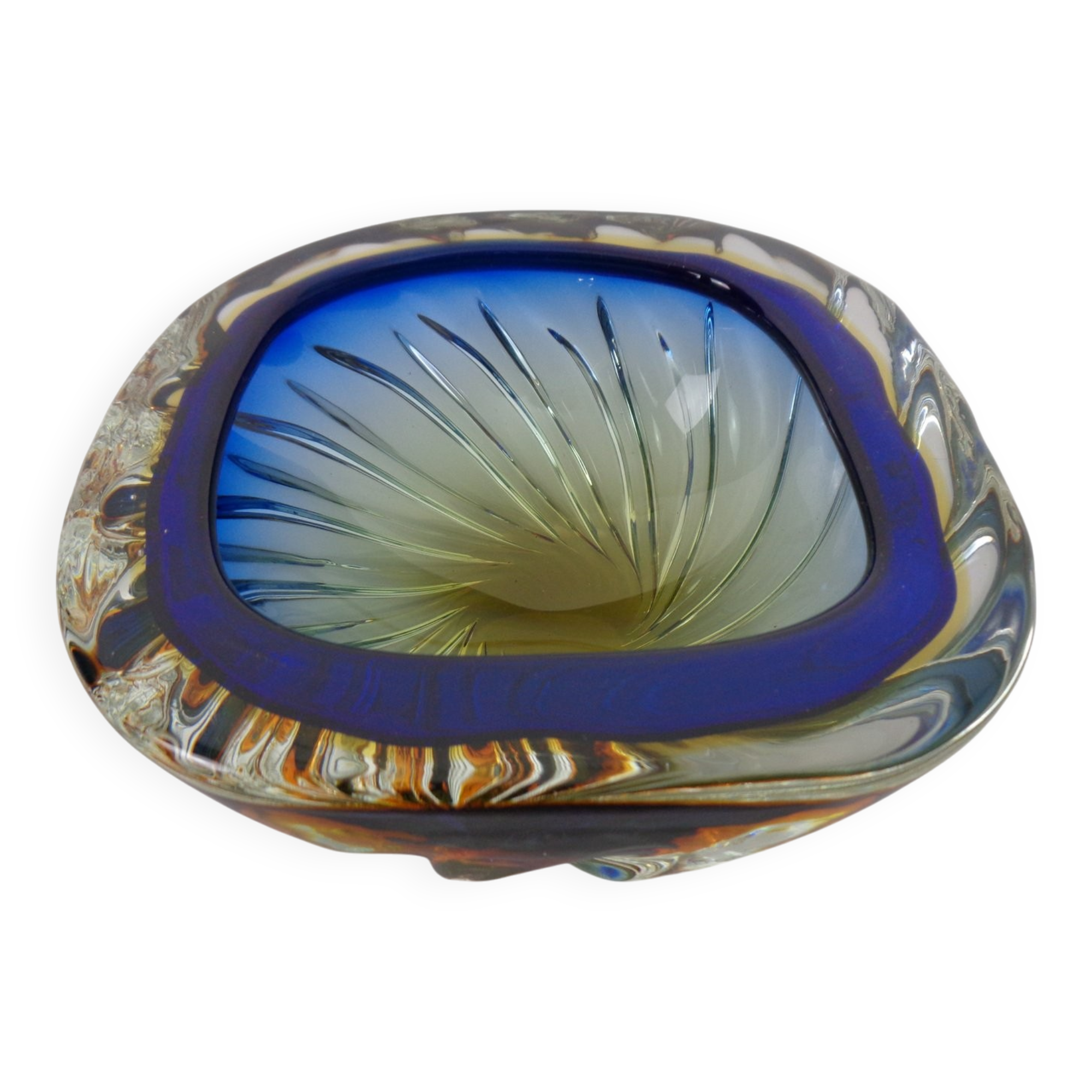 Blue Brown Sommerso Murano Glass Bowl or Ashtray by Flavio Poli, Italy, 1960s