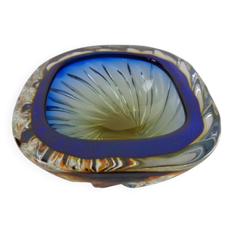 Blue Brown Sommerso Murano Glass Bowl or Ashtray by Flavio Poli, Italy, 1960s