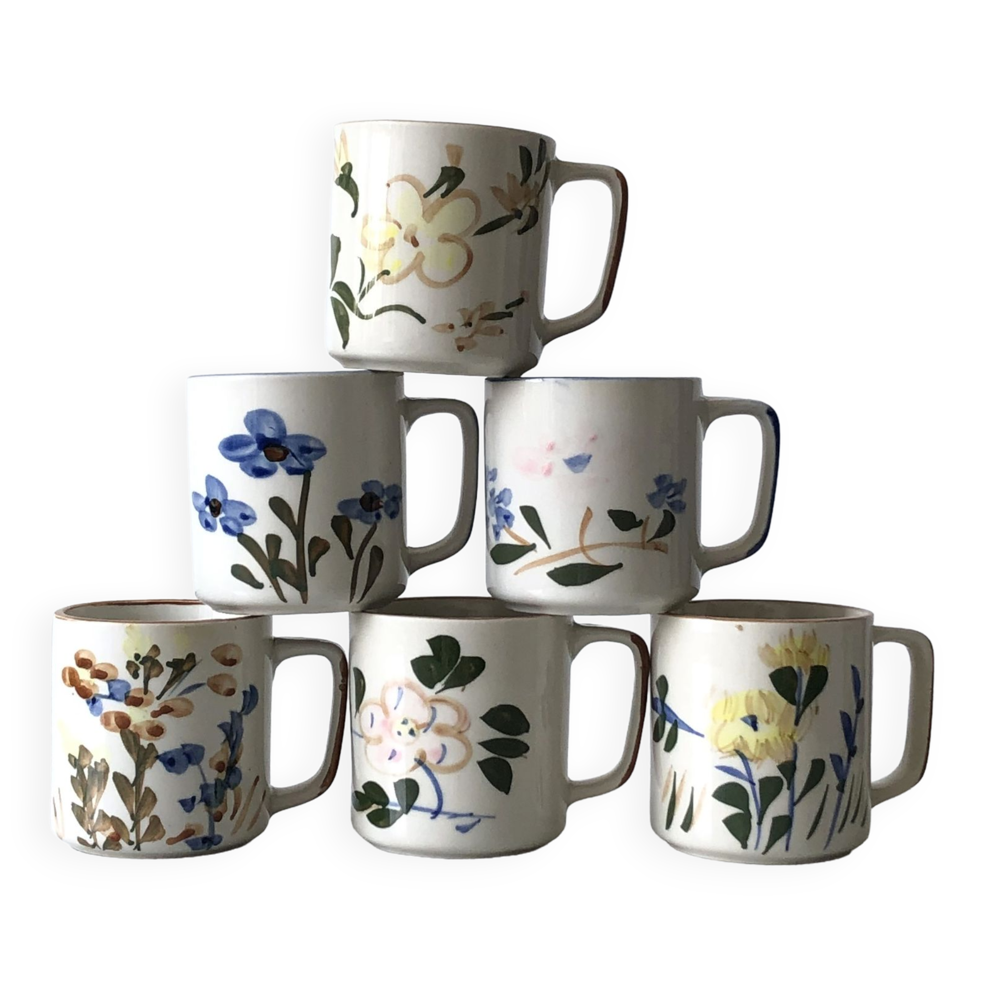 Set of 6 antique ceramic cups / mugs, refined floral patterns Made in China