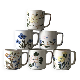 Set of 6 antique ceramic cups / mugs, refined floral patterns Made in China